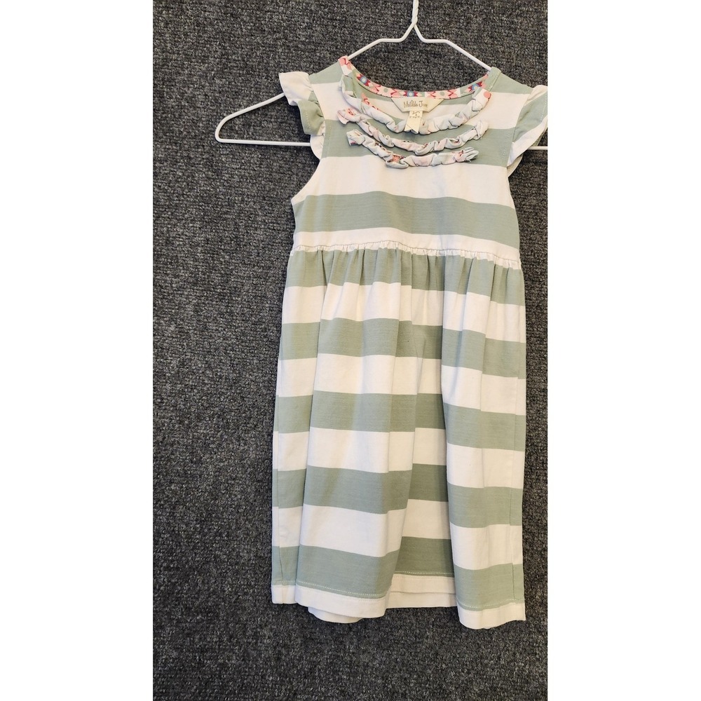 Matilda Jane Dress Girls 4 Green Stripe Flutter Sleeve Sundress Knee Length